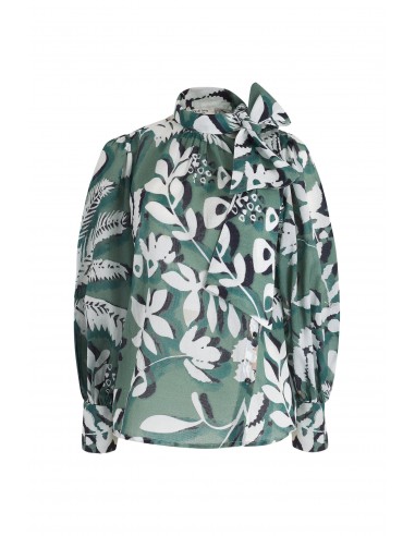 BLOUSE ODETTE IMPRIME TROPICAL - ACQUA GREEN destockage