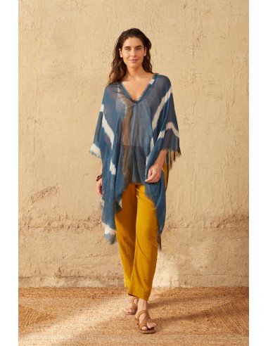 PONCHO RAFAELE TIE AND DYE ETAMINE DE LAINE - BLUE PRINT du meilleur 