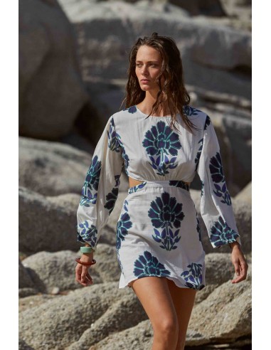 ROBE COURTE MOLLY IMPRIME INDIAN FLOWERS - BLUE des créatures d'habitude