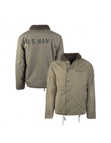 N1 US NAVY Deck jacket - Marron / Kaki - Dos inscription US NAVY ou a consommer sur place